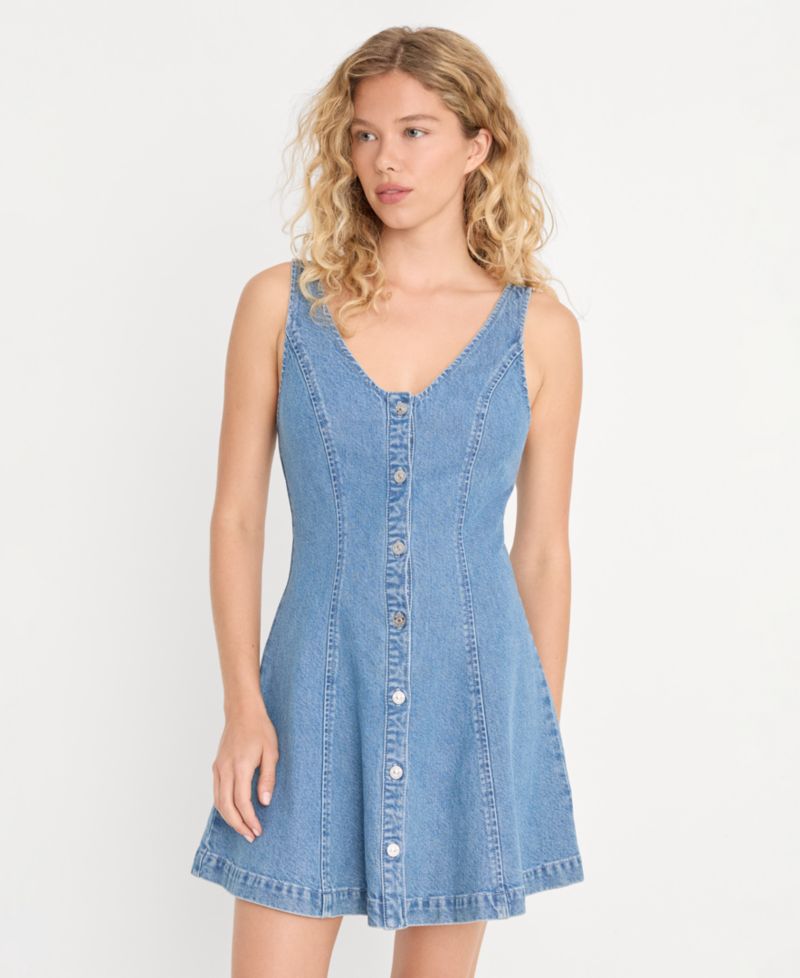 Women's Flouncy Sleeveless Denim Dress