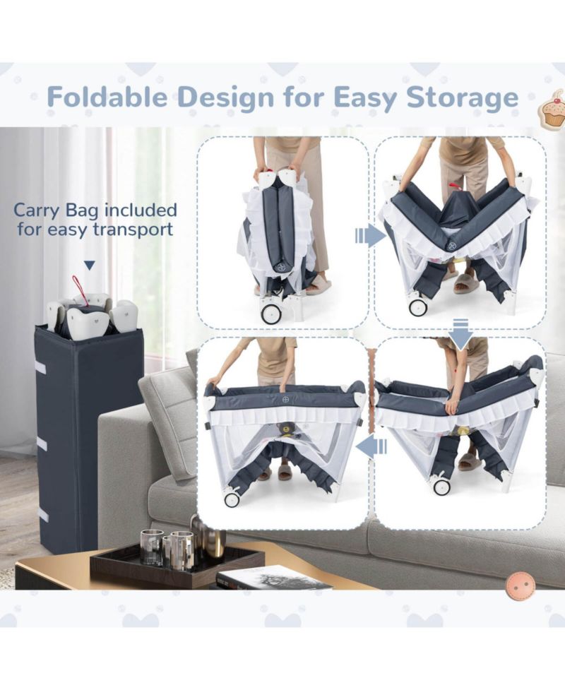 4 in 1 Portable Baby Playard Crib Bassinet Bed Changing Table Canopy