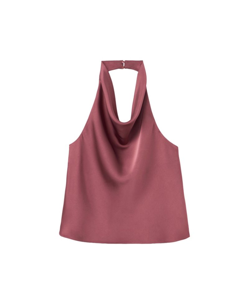 Women's Satin Draped Halter Neck Sleeveless Tank Top