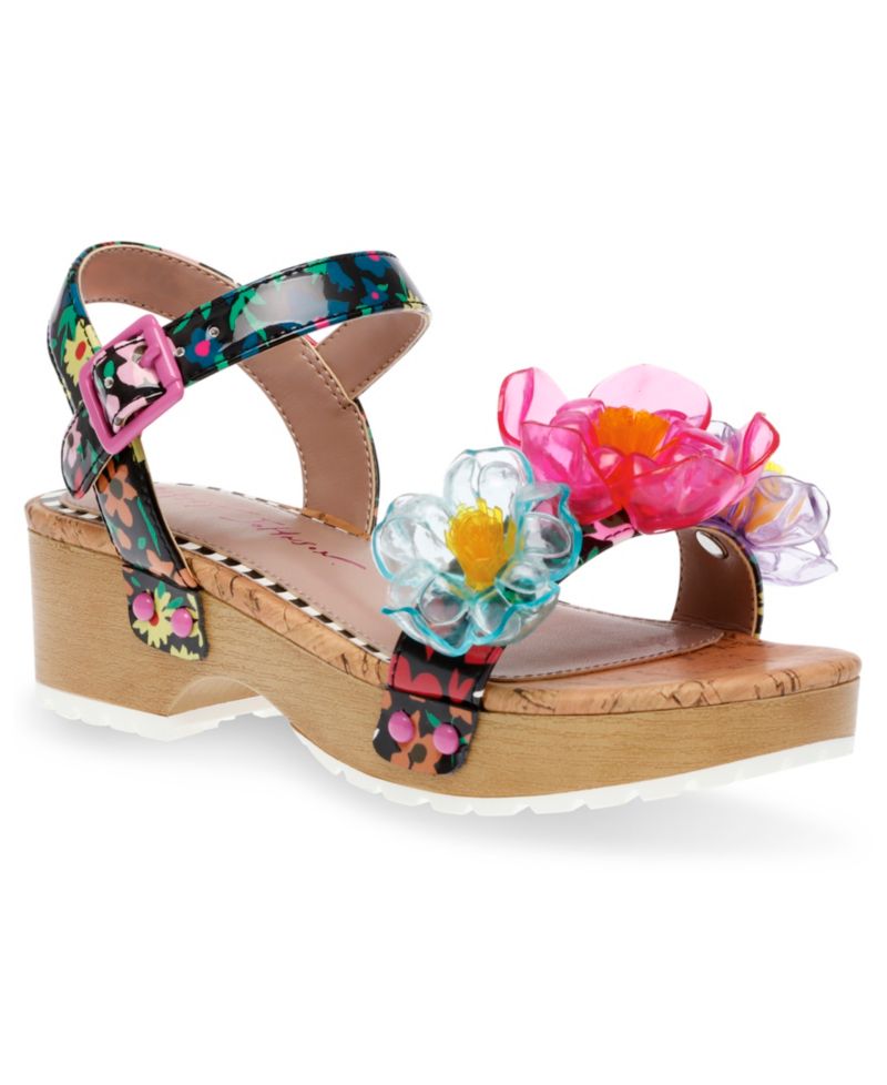 Little and Big Girls Oakly Clog Sandals with Flower Details