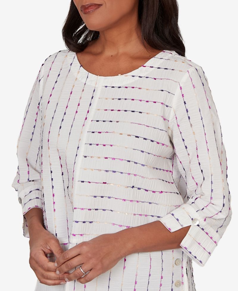 Petite Grand Bazaar White Textured Rainbow Stripe Top