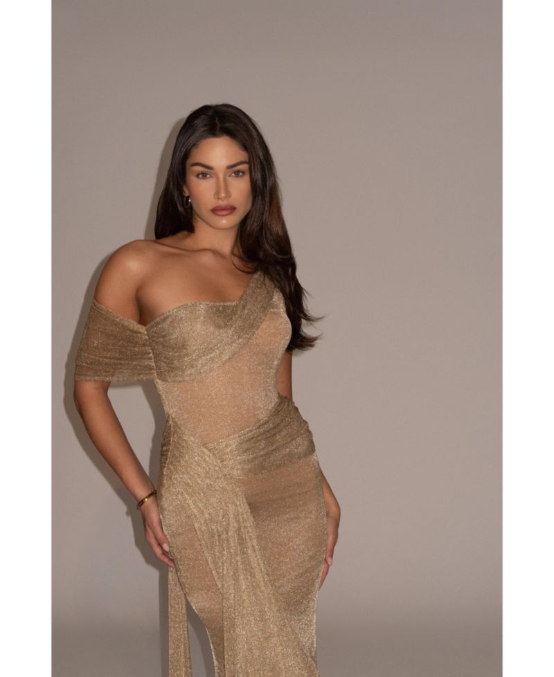 Women's Draped Metallic Maxi Dress