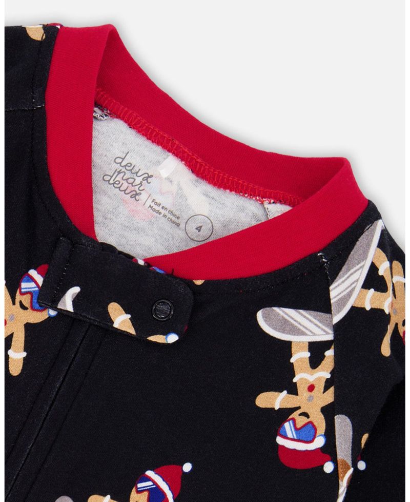 Baby Boy Cotton Interlock One-Piece Pajama Black Cookie Print - Baby