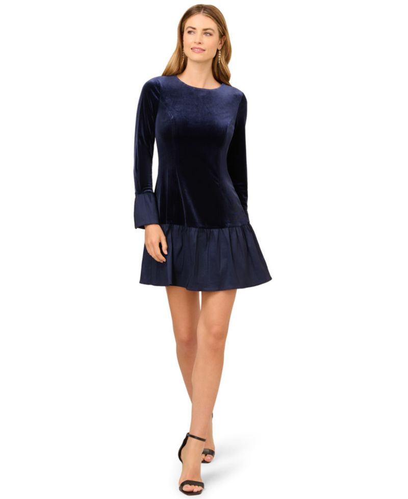 Women's Velvet Combo Flounce Mini Dress