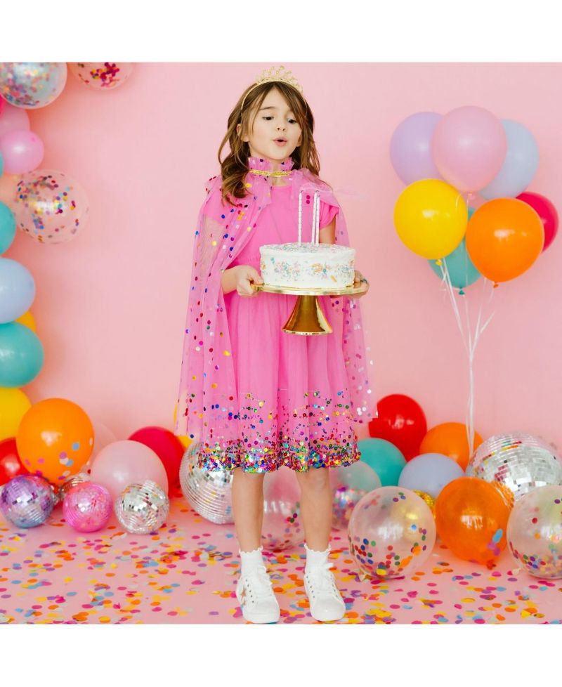 Little Girls Raspberry Confetti Short Sleeve Tutu Dress