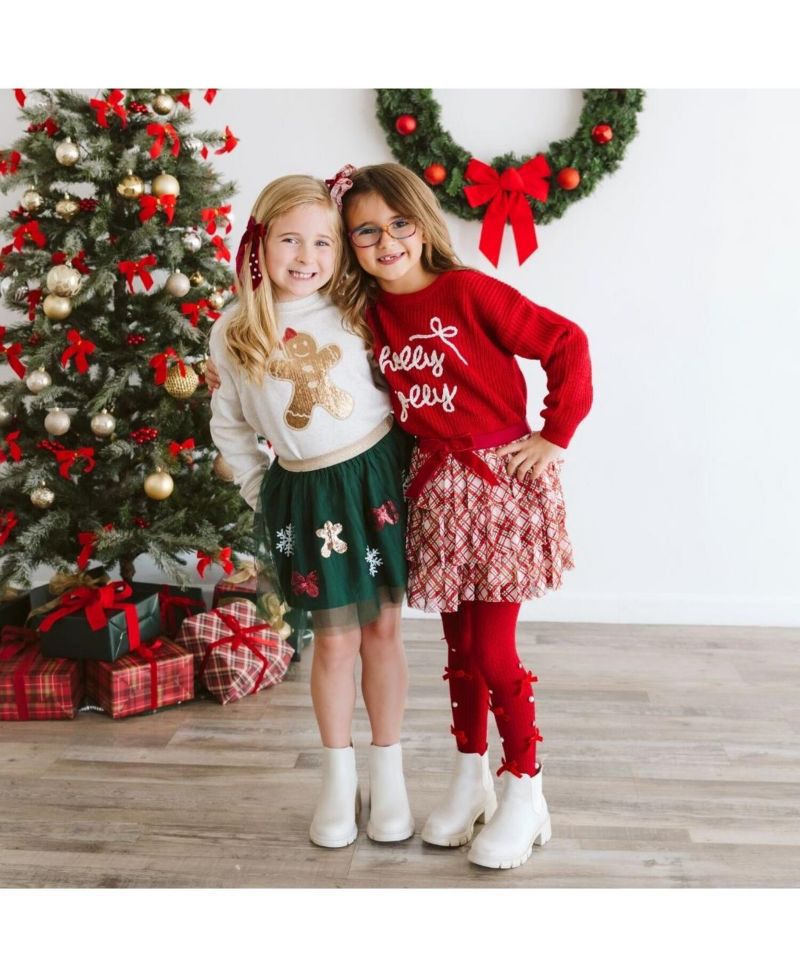 Little and Big Girls Christmas Plaid Bow Tiered Tutu Skirt