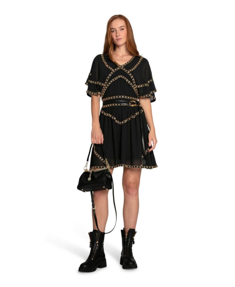 Golden Mark Beaded Trim Mini Dress