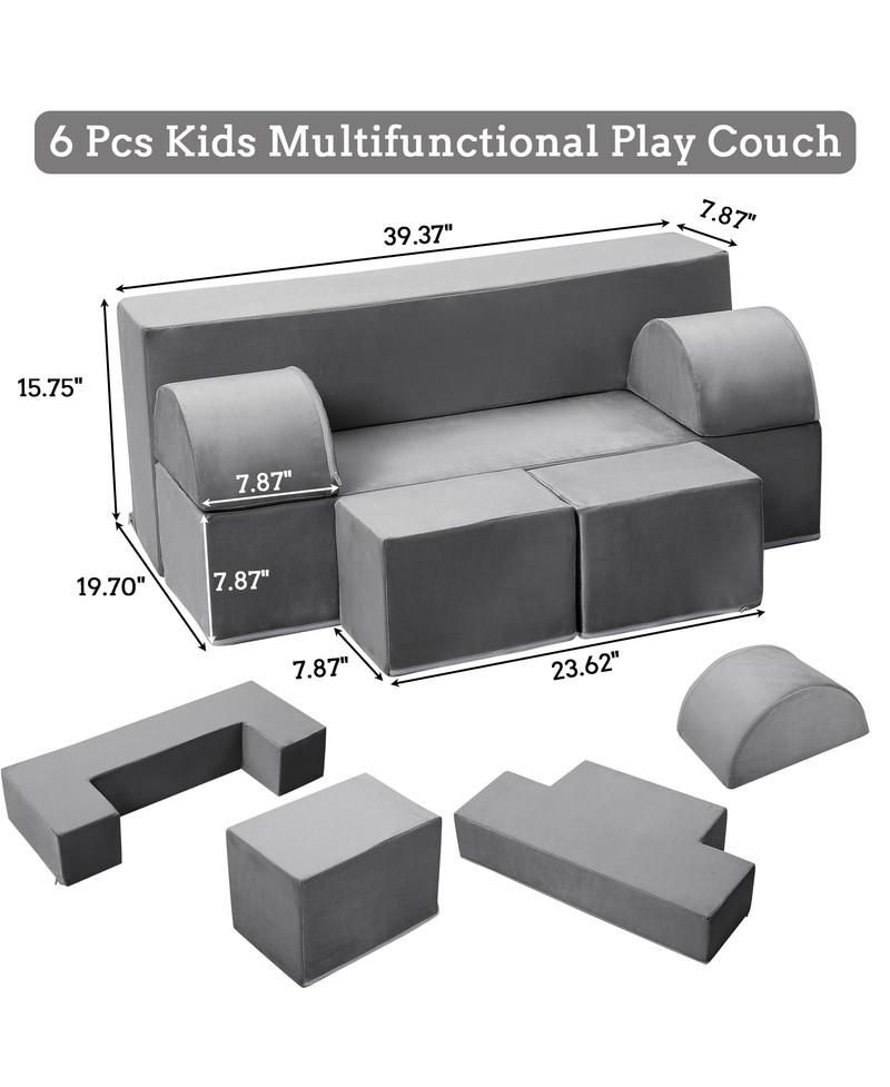 6-Piece Modular Kids Play Sofa with Convertible Design and Removable Covers