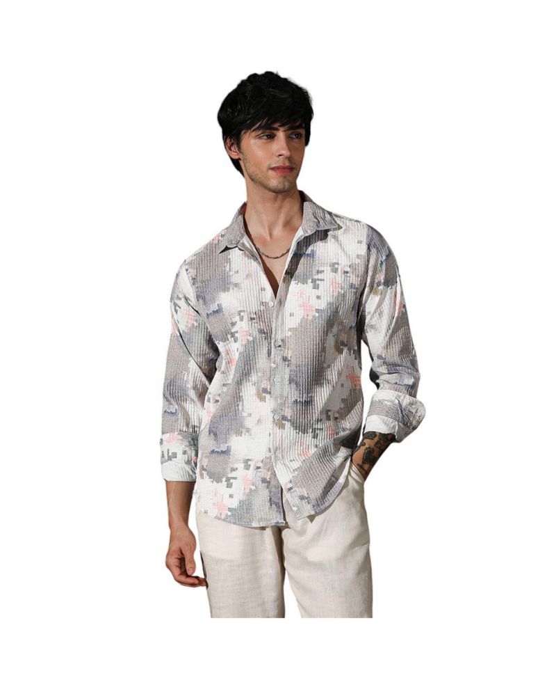 Men's Moon Grey & Chalk White Artistic-Blur Shirt