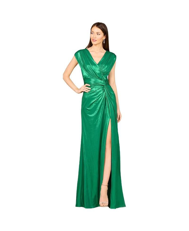 Women's V-Neck Metallic Dress with Slit