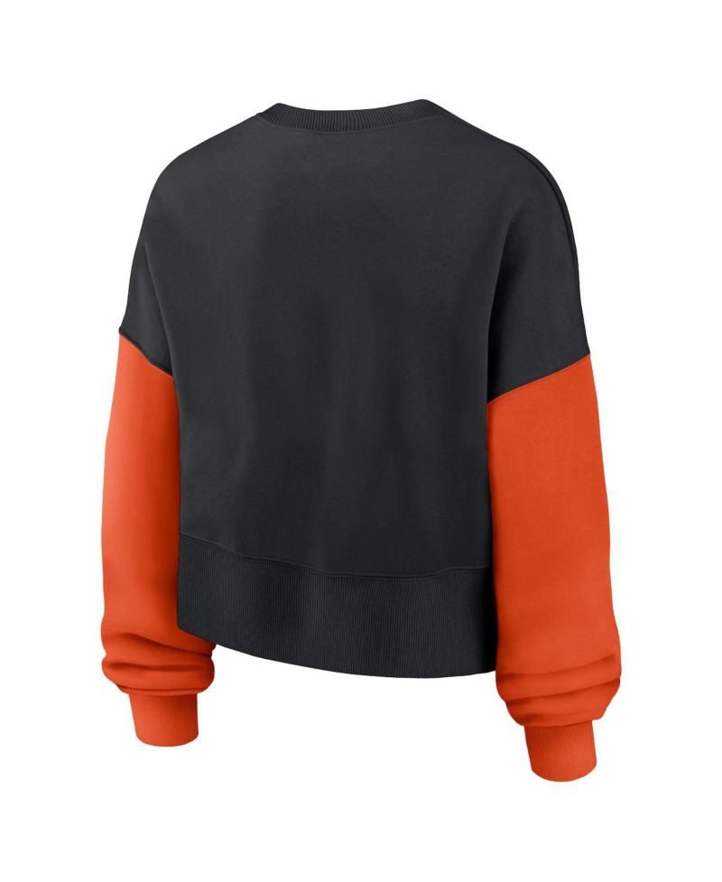 Women's Black Cincinnati Bengals Oversized Color-Block Pullover Sweatshirt
