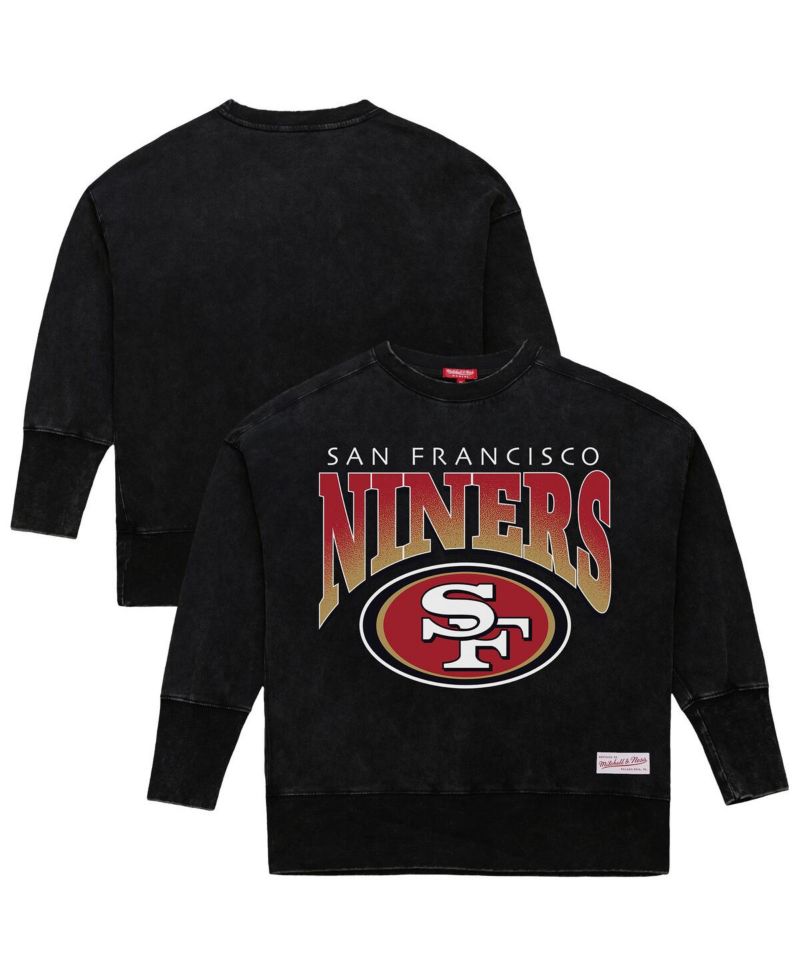 Women's Black San Francisco 49ers Delineate Mineral Wash Crewneck Sweatshirt
