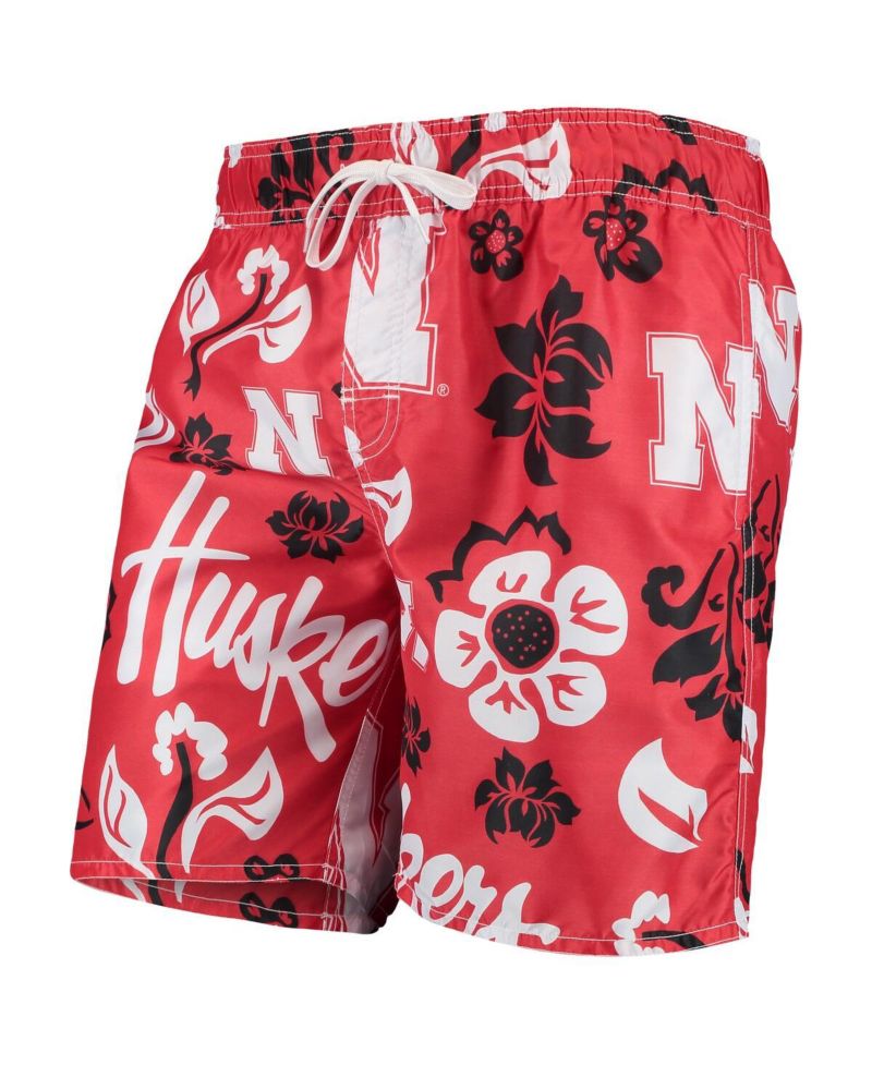 Men's Scarlet Nebraska Huskers Floral Volley Swim Trunks