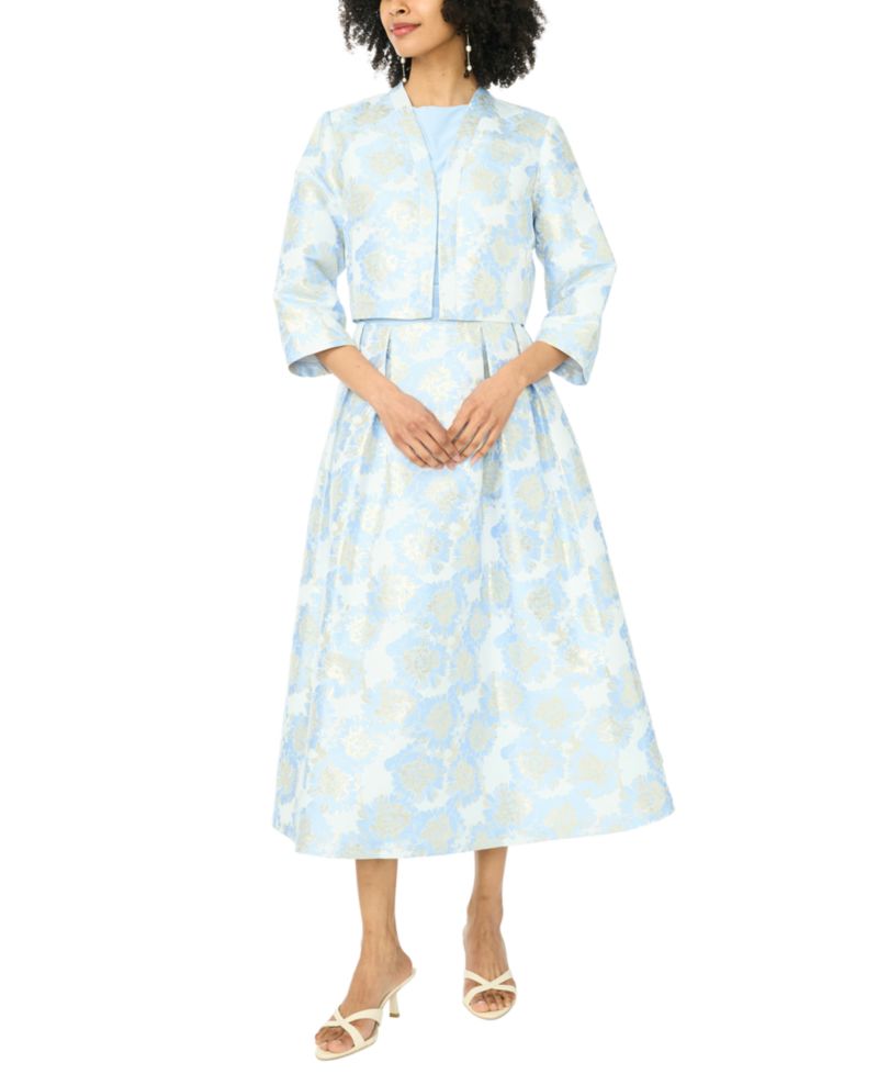 Women's 3/4-Length-Sleeve Boat Neck Printed Jacket Dress