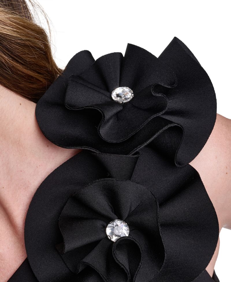 Women's One-Shoulder Floral Applique Ball Gown