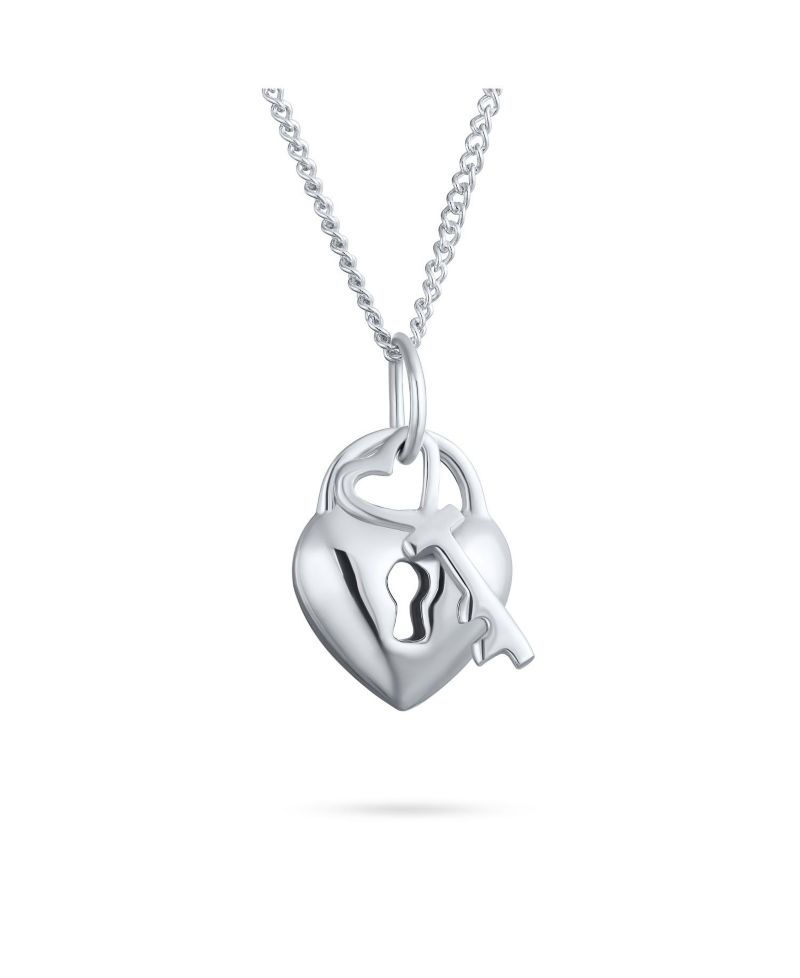 2 Charm Love Lock and Key Heart Pendant Necklace .925 Sterling Silver