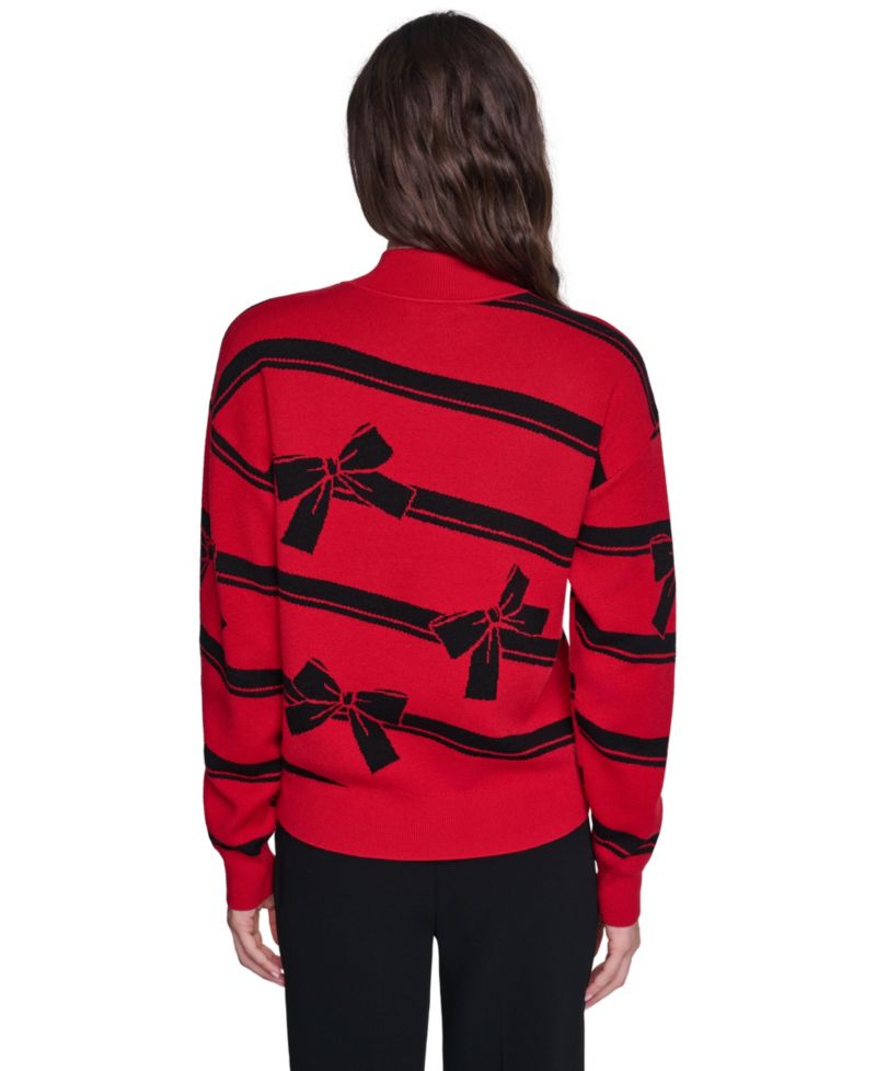 Women's Striped Mock Neck Bow Sweater