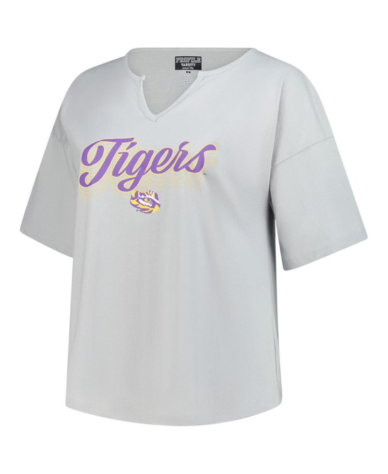 Women's Gray LSU Tigers Plus Size Winning Gear Notch Neck T-Shirt