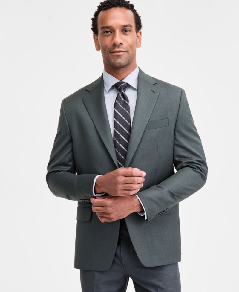 Men's Classic-Fit Fall Wool-Blend Stretch Plaid Suit Separate Jacket