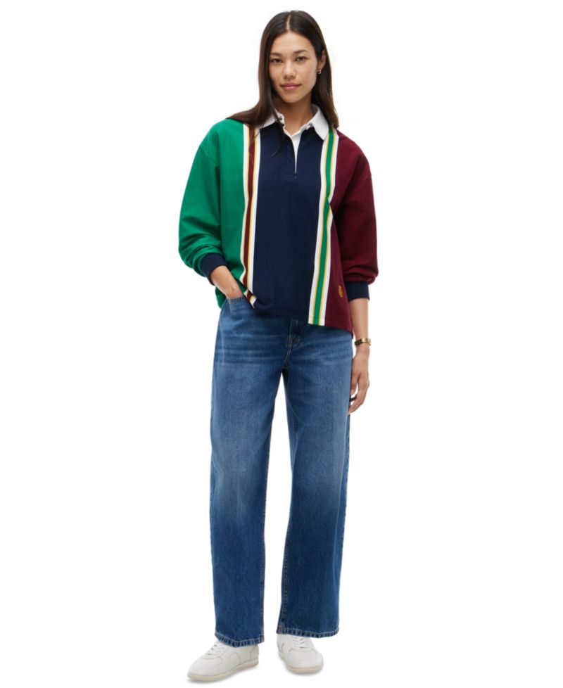 Women's American Icons Rugby Long-Sleeve Striped Polo Sweater