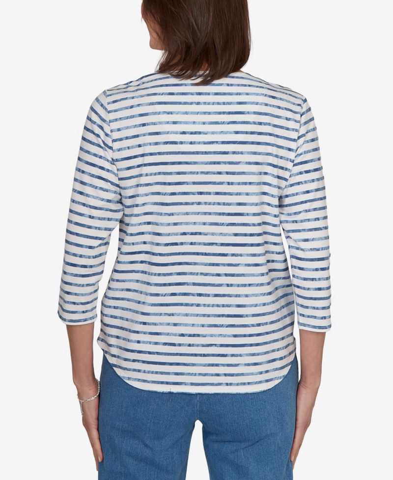 Petite Medallion Embroidered Stripe Top