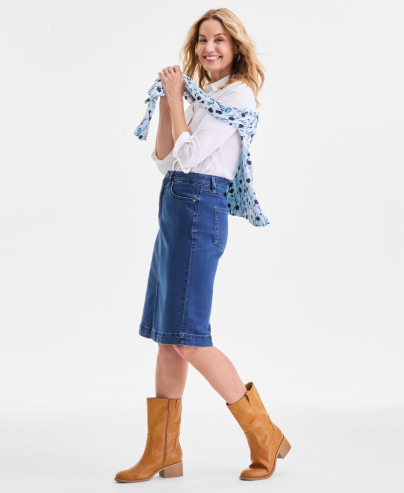 Women's Denim Slit Midi Skirt