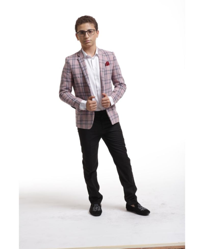 Boys Pink Slim Fit Plaid Jacket