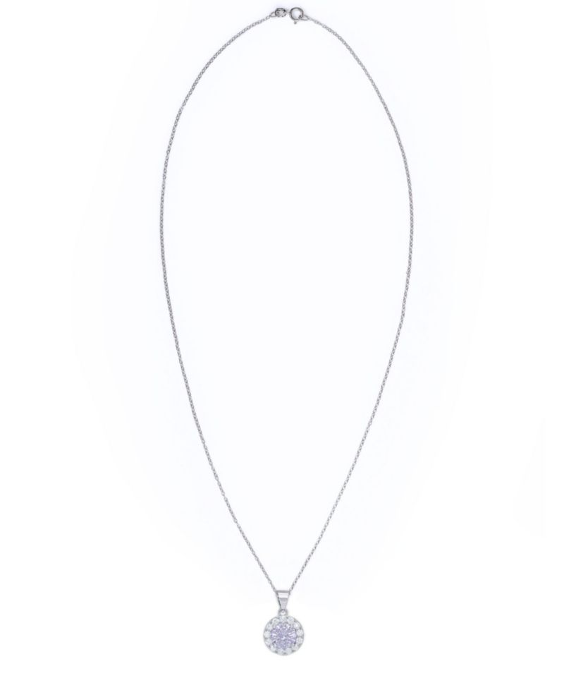 Cubic Zirconia Round Halo Pendant and Earrings Set in Fine Silver Plate, 2 Piece