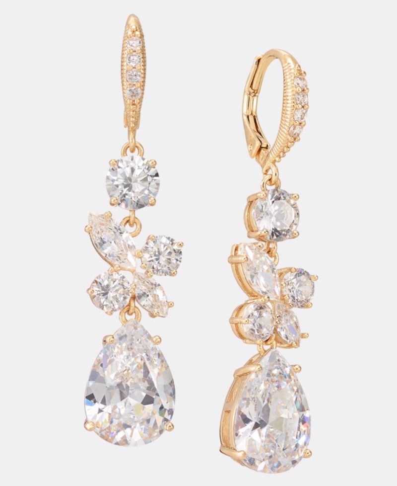 Cubic Zirconia Cluster Triple Drop Earrings