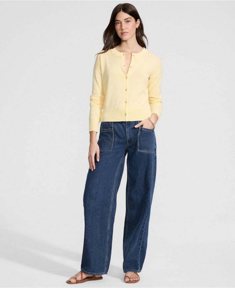 Women's Lightweight Denim High Rise Relaxed Straight Pull On Pocket Jeans