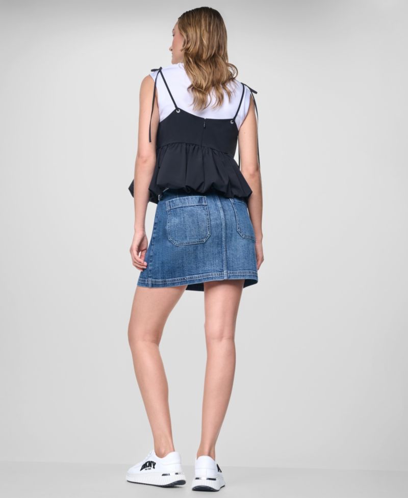 Women's Nylon-Blend Tied Strap Peplum Tank Top