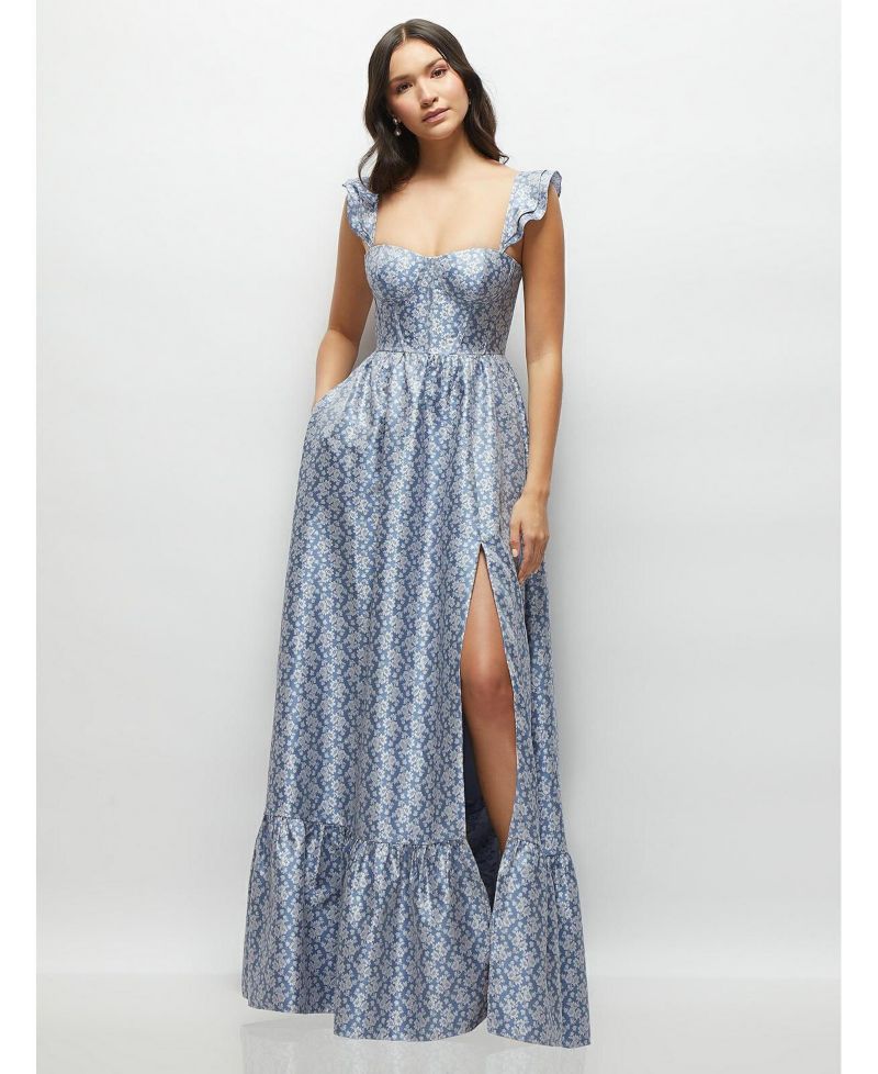 Women's Marguerite Floral Corset Maxi Dress with Ruffle Straps and Skirt