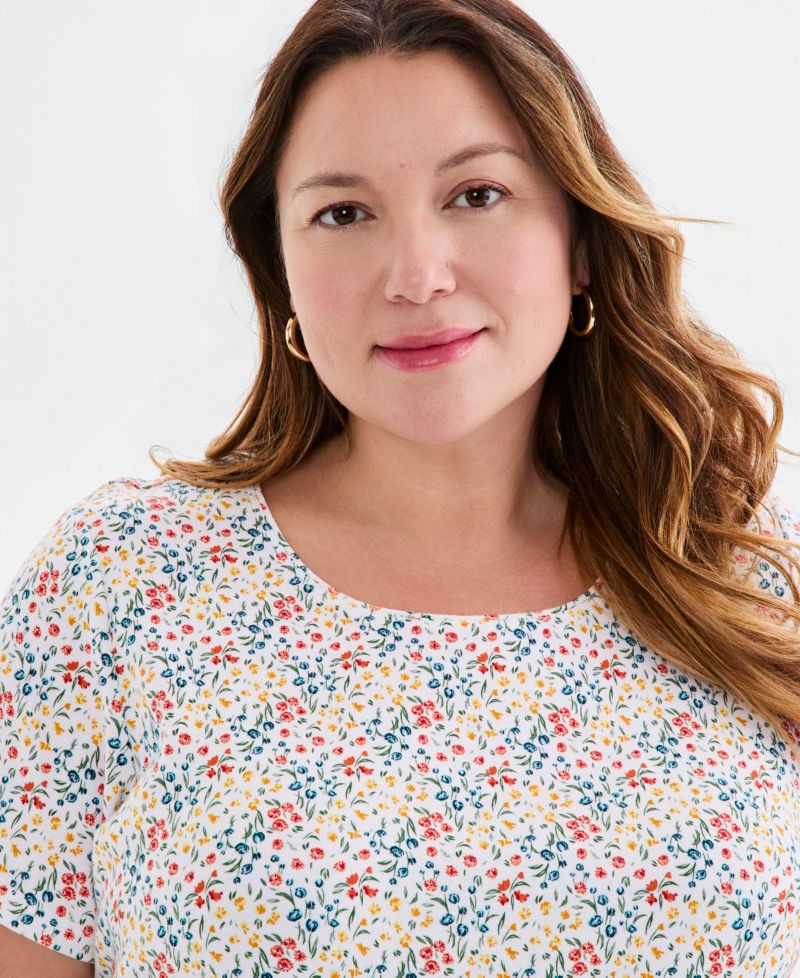 Petite Printed Short-Sleeve Scoop-Neck Top