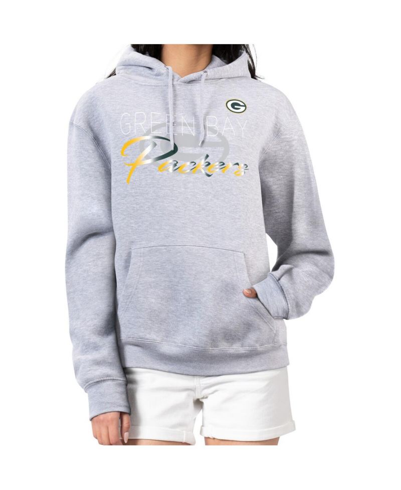 Women's Gray Green Bay Packers Shadow Logo Fleece Pullover Hoodie