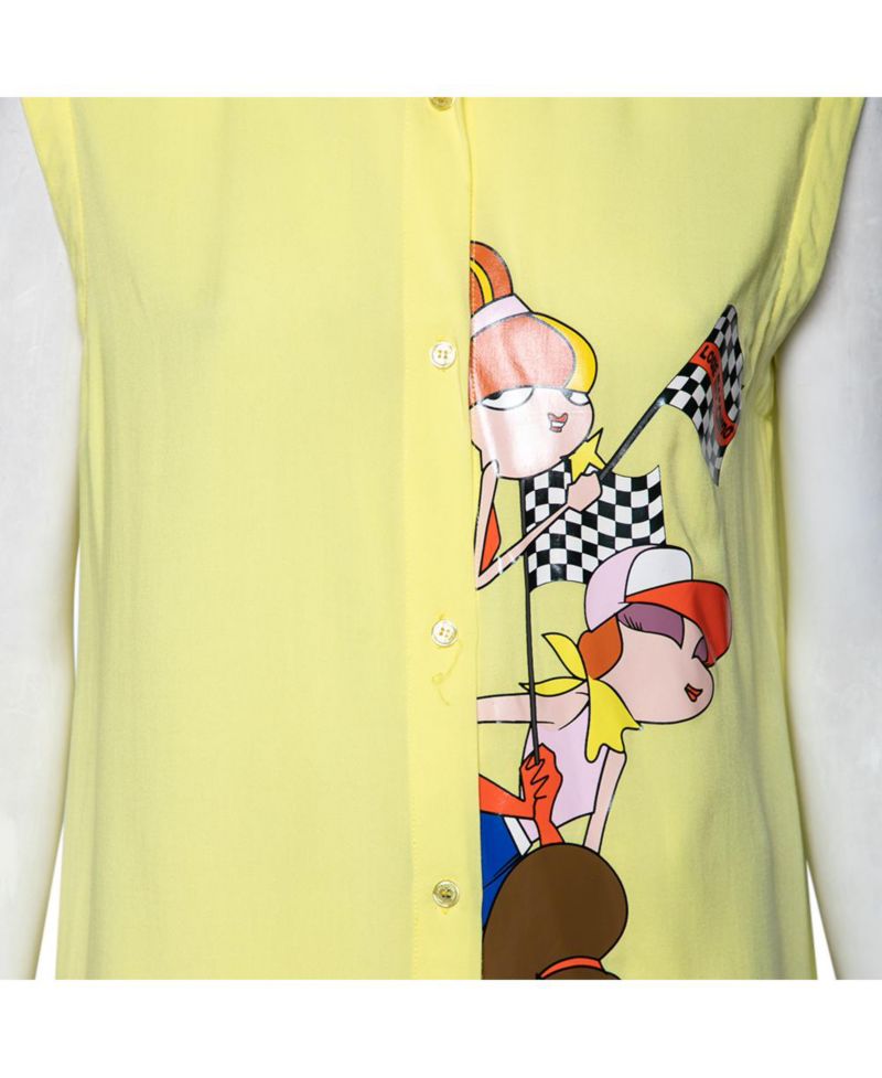 Women's Yellow Printed Sleeveless Shirt