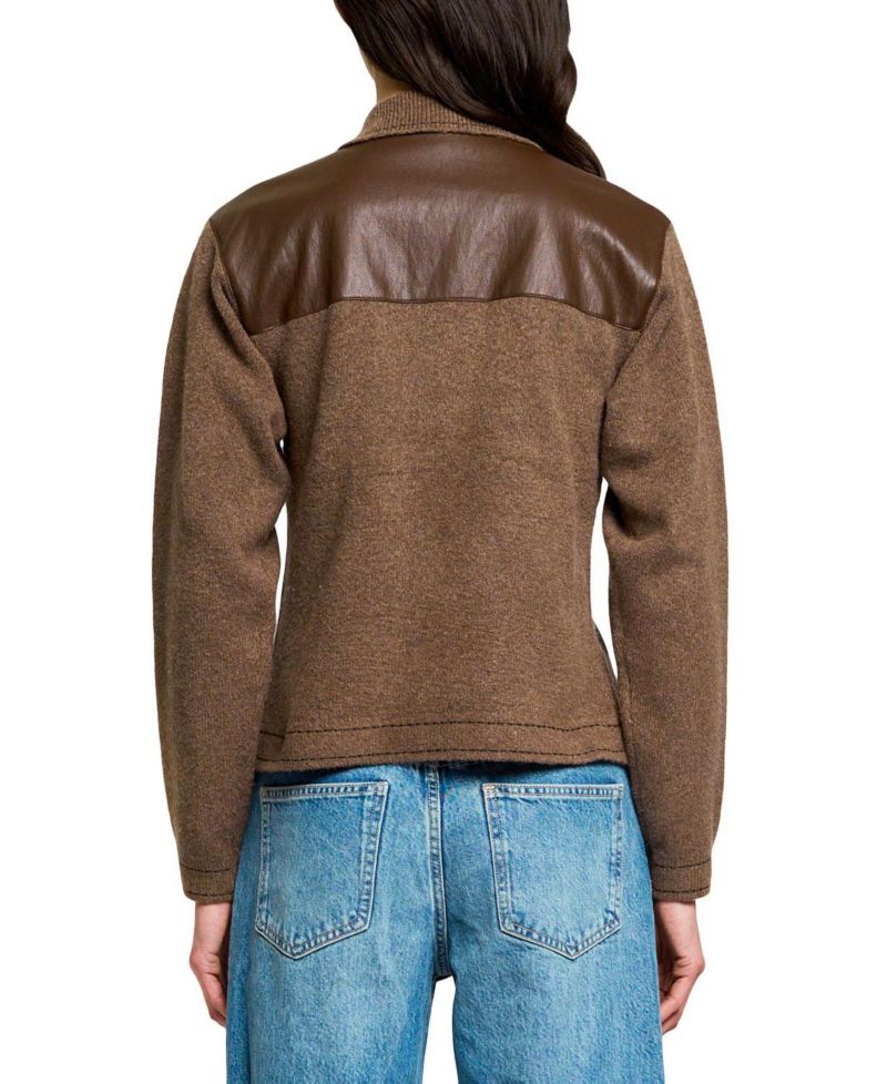Women's Vesper Western X Long-Sleeve Faux-Leather-Shoulder Cardigan