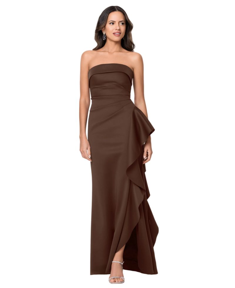 Petite Strapless Ruffle Sheath Gown