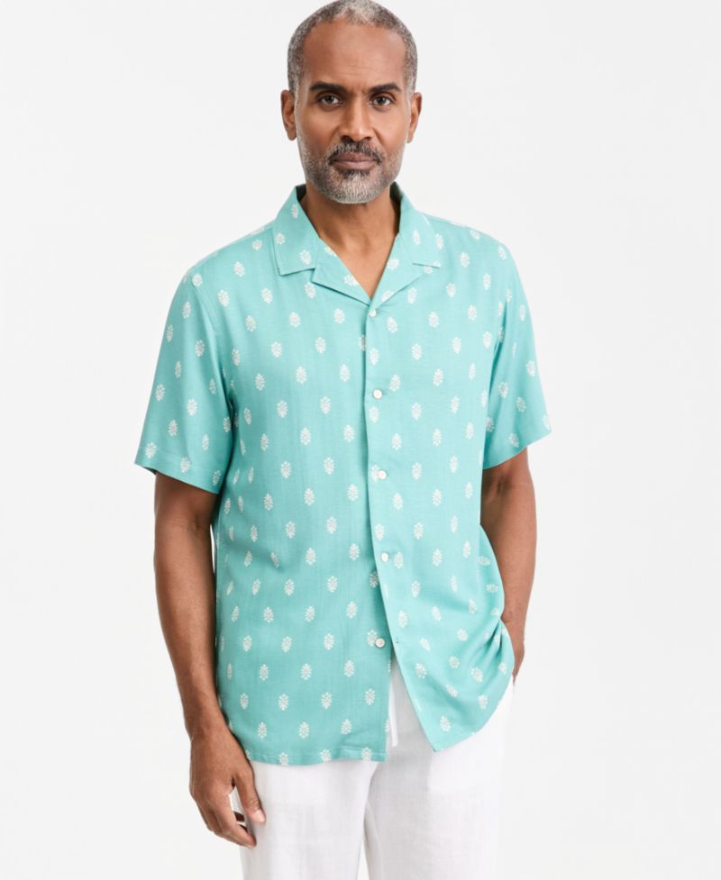 Men's Foulard-Print Silk Short-Sleeve Shirt