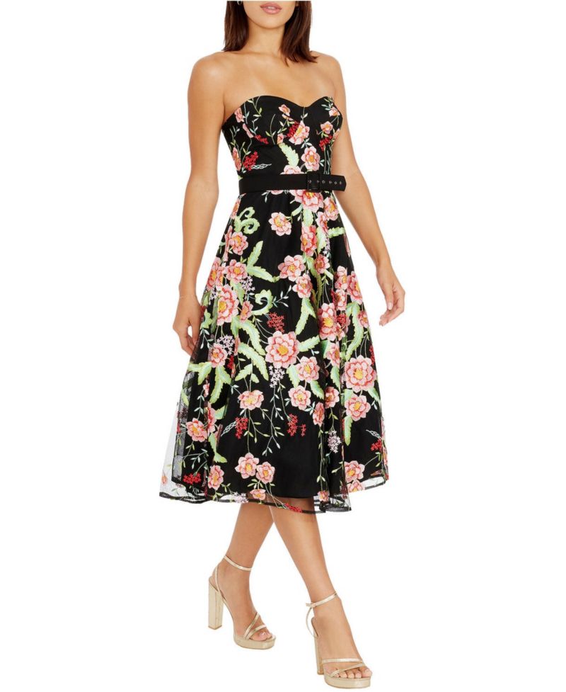 Women's Mabel Strapless Sweetheart Floral-Print Midi Dress