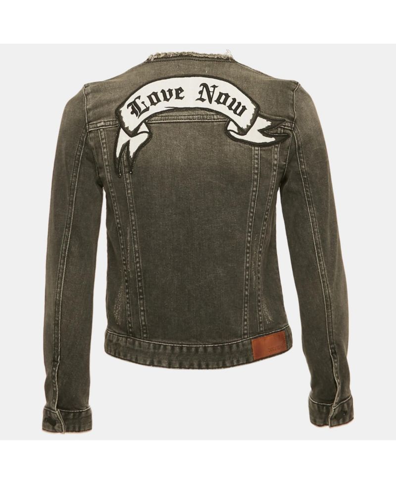 Women's Pre-Owned Zadig and Voltaire Grey Distressed Denim Embroidered Kiok Gris Brode Jacket
