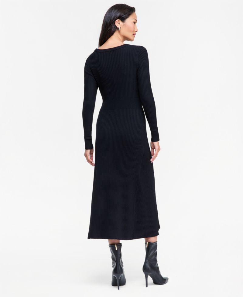Women's Crewneck Ribbed Long-Sleeve Sweater Dress