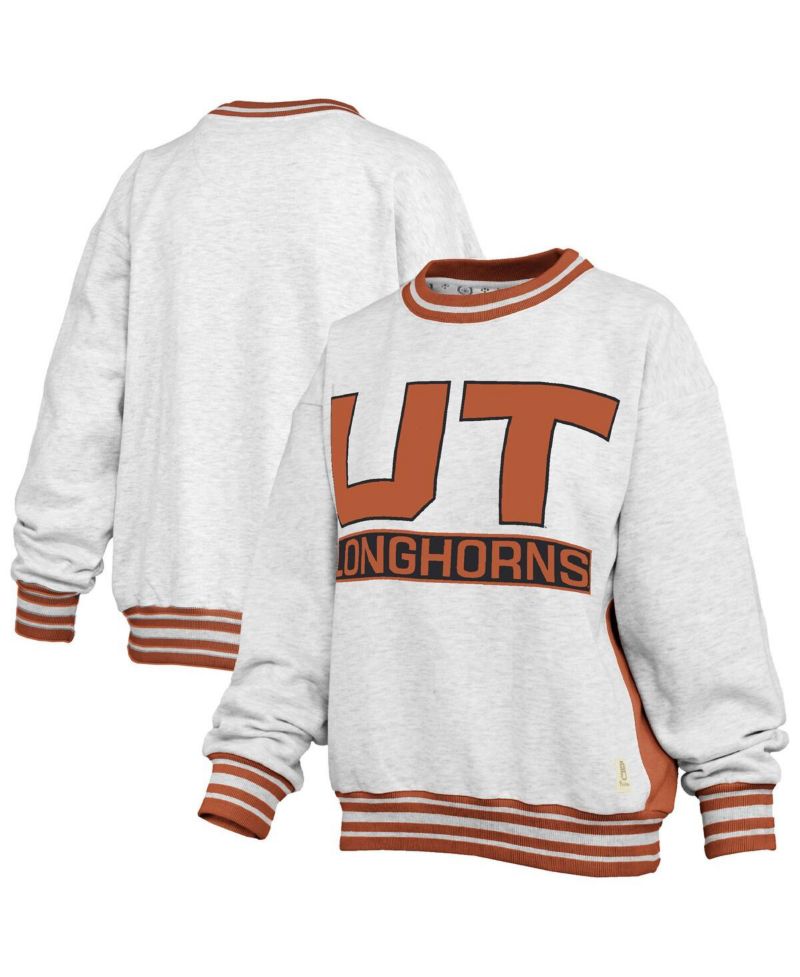 Women's Heather Gray/Orange Texas Longhorns Endzone Crewneck Sweatshirt