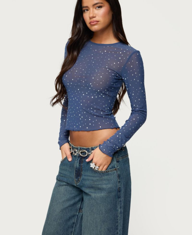 Women's Anari Rhinestone Mesh Top