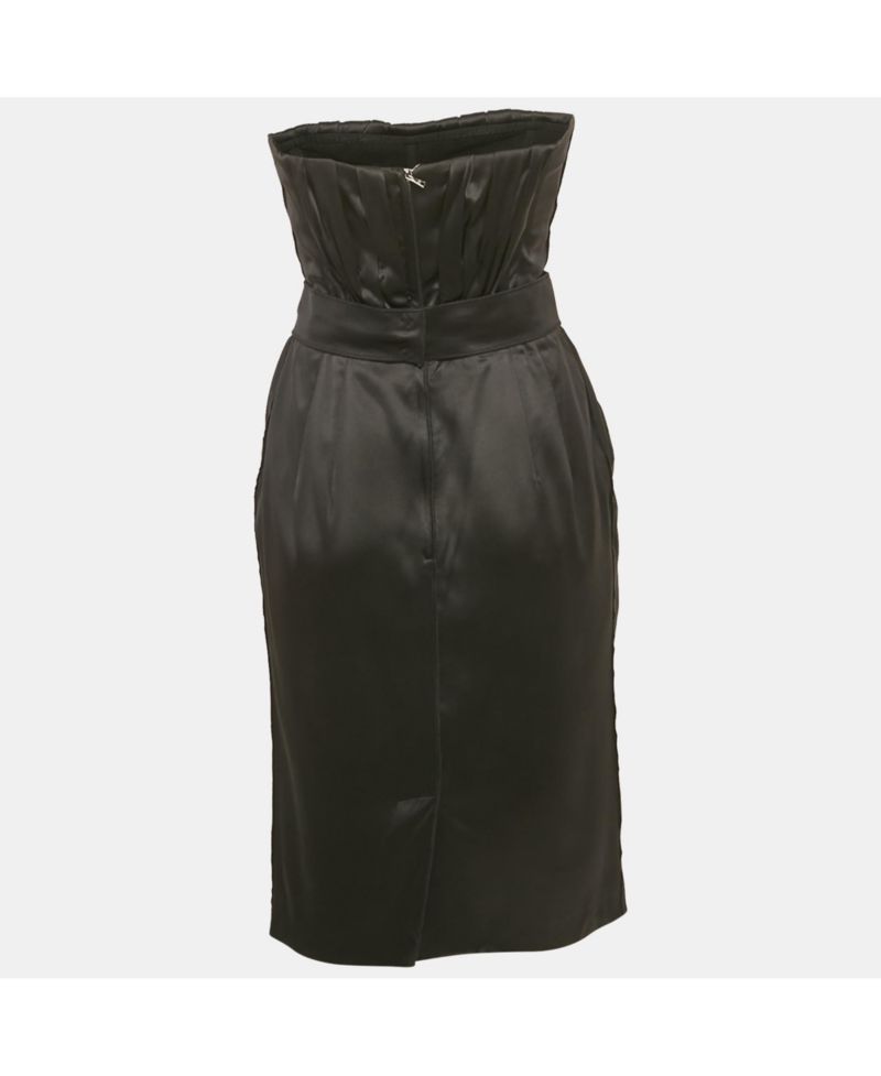 Women's Black Satin Strapless Short Dress