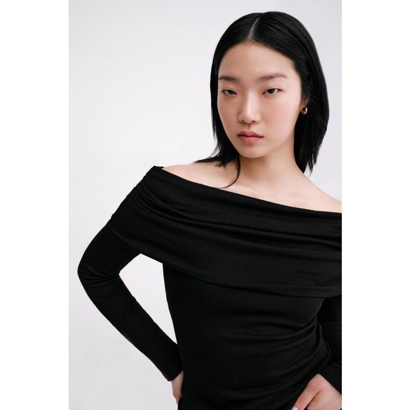 Women's Bennett Off-Shoulder Bardot Ribbed-Jersey Fitted Top
