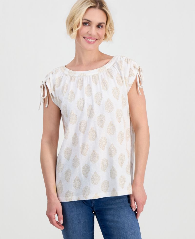 Petite Flora Drop Cotton-Linen Dolman-Sleeve Top