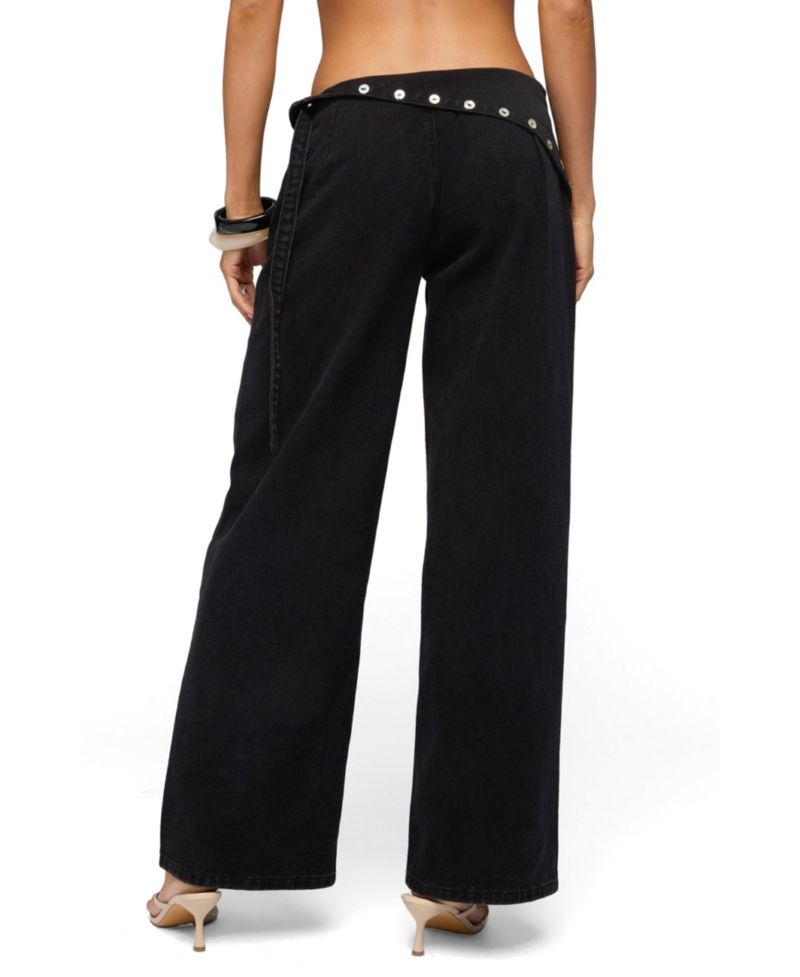 Women's Button Foldover Low Rise Baggy Jeans