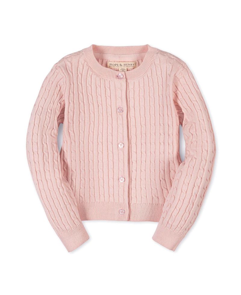 Hope and Henry Little and Big Girls' Organic Classic Cable Cardigan Sweater