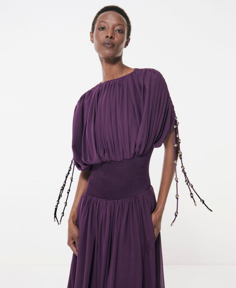 Women's Smocked Waist Ruched Sleeve Dress