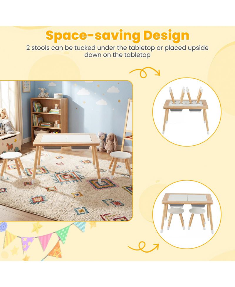 Wooden Kids Activity Table with Double-Sided Boards and Stools